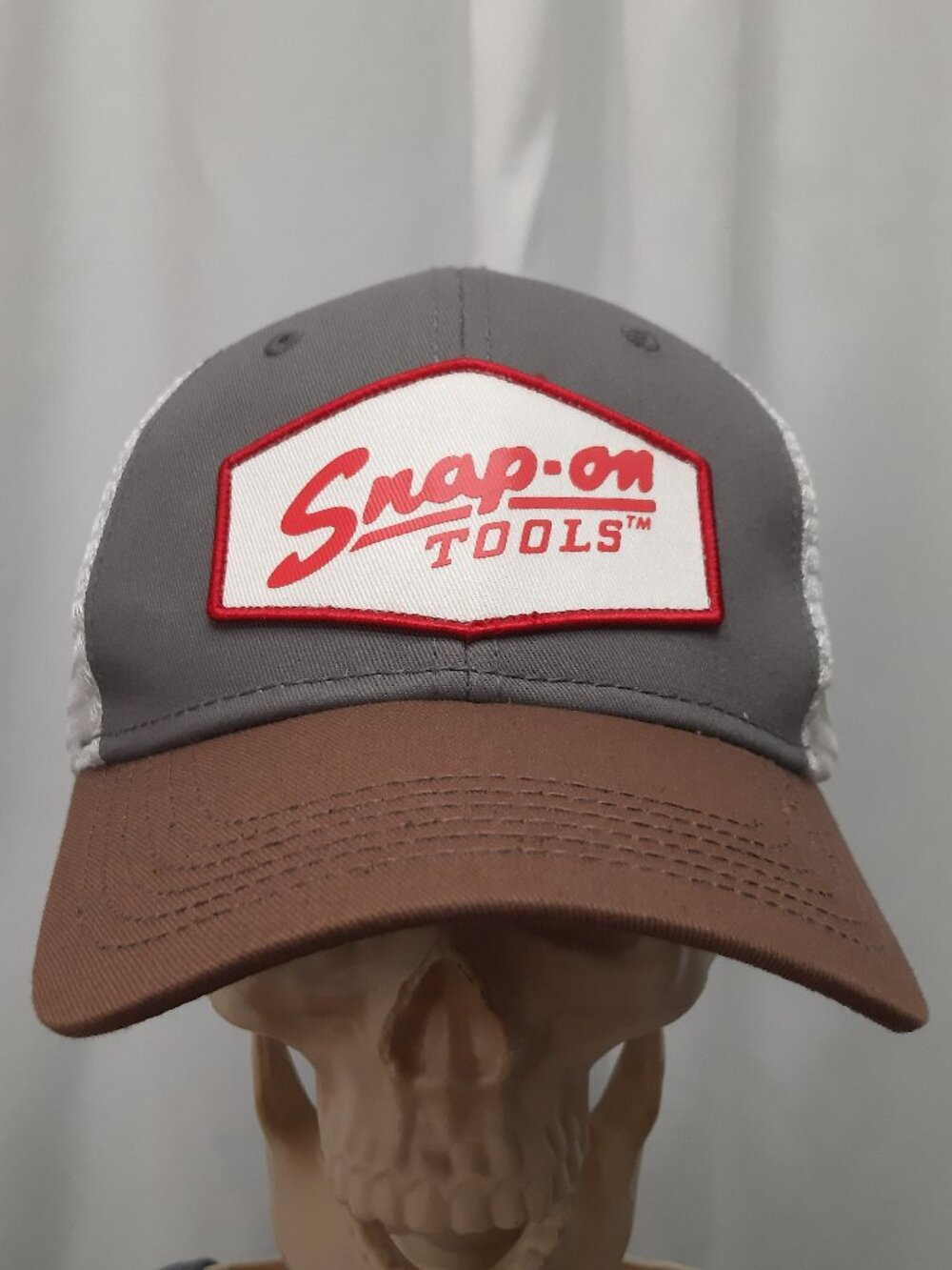 Snap-on Tools Trucker Hat Mesh Back Gray Brown Red Logo Patch Snapback Cap